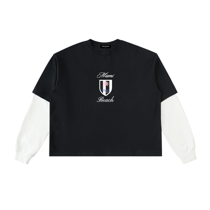 Layered Contrast Sleeve Cotton T-Shirt