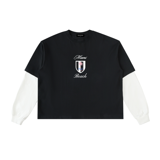 Layered Contrast Sleeve Cotton T-Shirt