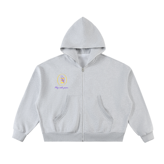 Fleeced Full-Zip Boxy Hoodie